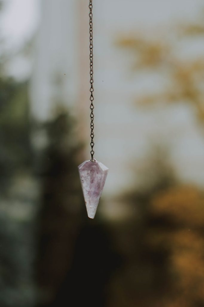 close up of crystal pendant