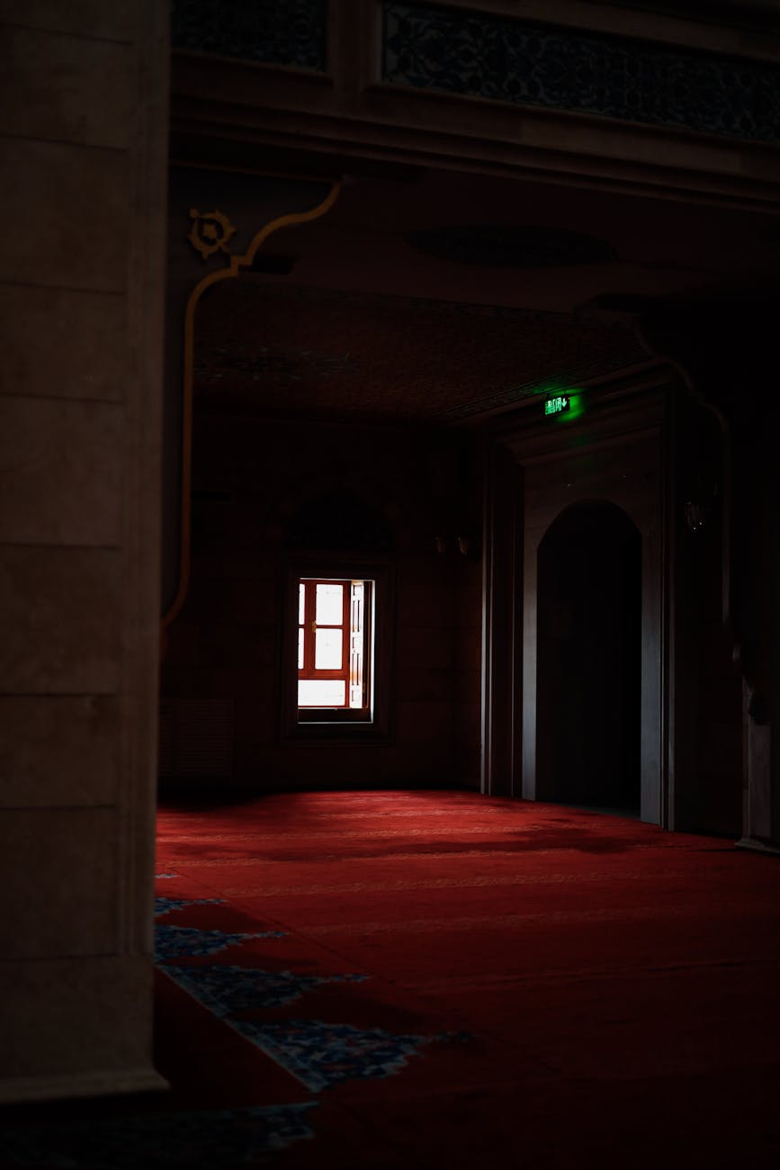 interior of mosque with red carpet